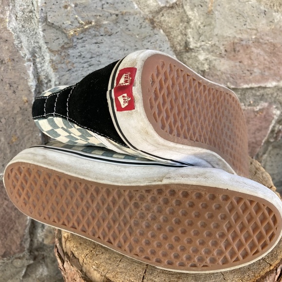 Vans Grey and White Checkered High-Tops with Black Suede Mens 7.5 Womens 9 - Picture 6 of 11